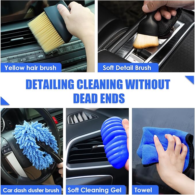18PCS Car Cleaning Kit, Car Interior Detailing Kit with Blue High Power Handheld Vacuum, Detailing Brush Set, Windshield Cleaner, Cleaning Gel, Complete Auto Accessories for Men, Women