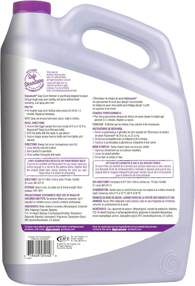 Rejuvenate Soap Scum Remover Refill Easily Dissolves Soap Scum Without Scrubbing, 1 Gallon