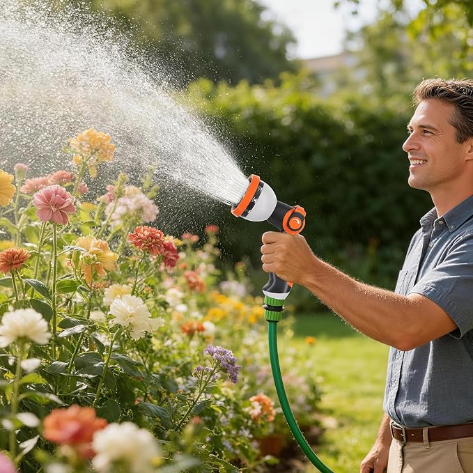 Besiter Garden Hose Nozzle, Hose Sprayer Nozzle with 10 Spray Patterns, Thumb Control On Off Valve,2 Pack Heavy Duty Metal Water Hose Nozzle for Car Wash, Plants, Pets & Outdoor Cleaning Green Orange