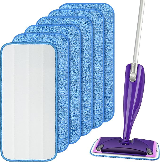 Reusable Mop Pads Refills for Swiffer WetJet, Wet Pads Refill Microfiber Mop Replacement Machine Washable Up to 100 Times for Floor Cleaning Wet Dry Use for All Floor Types, 6 Pack