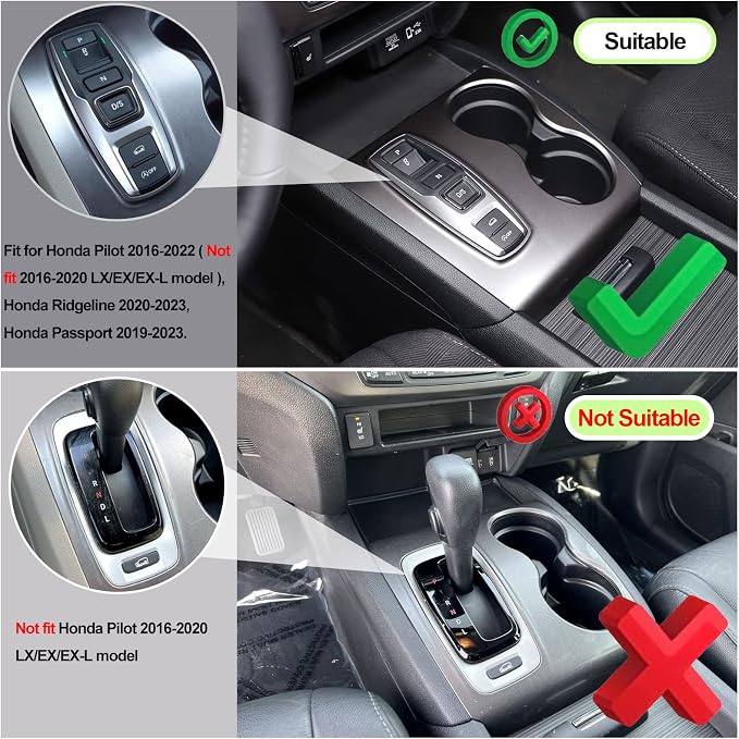 Black Carbon Fiber Interior Decoration Trim Kits, Center Console Trim Cover Sets for Honda Pilot 2016-2022/ Ridgeline 2017-2023/ Passport 2019-2023 (7PCS_Central Decoration Suit)