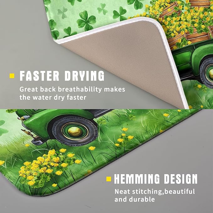 Holiday Truck Drying Dish Mat Green Lovely Clovers Decoration Cloth Dish Drain Mat Small