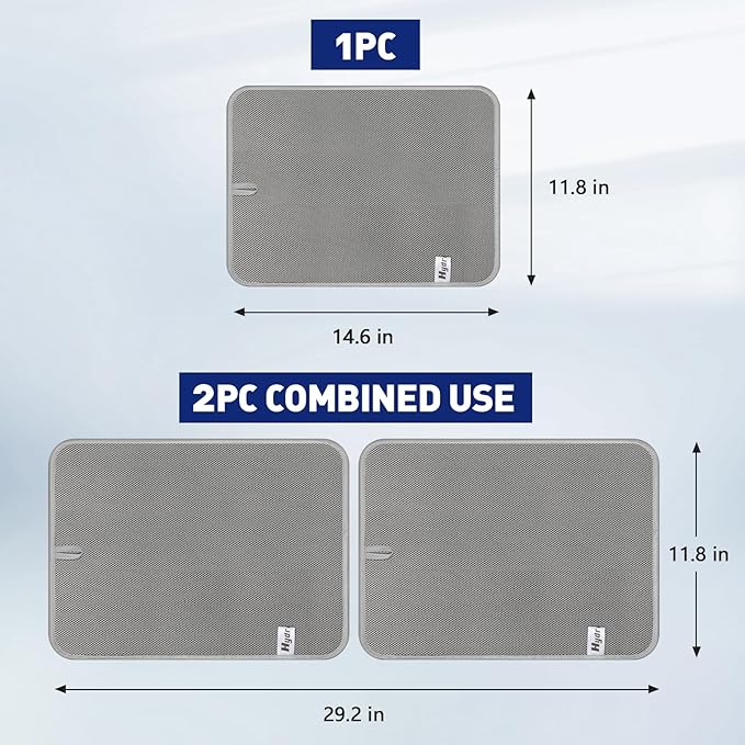 14.6*11.8 inch Microfiber Dish Drying Mat,2 Compact Ultra Absorbent Dish Mat Drying Kitchen Mat,Small Dish Drying Mats for Kitchen Counter,Draining Racks,Sinks (Gray)