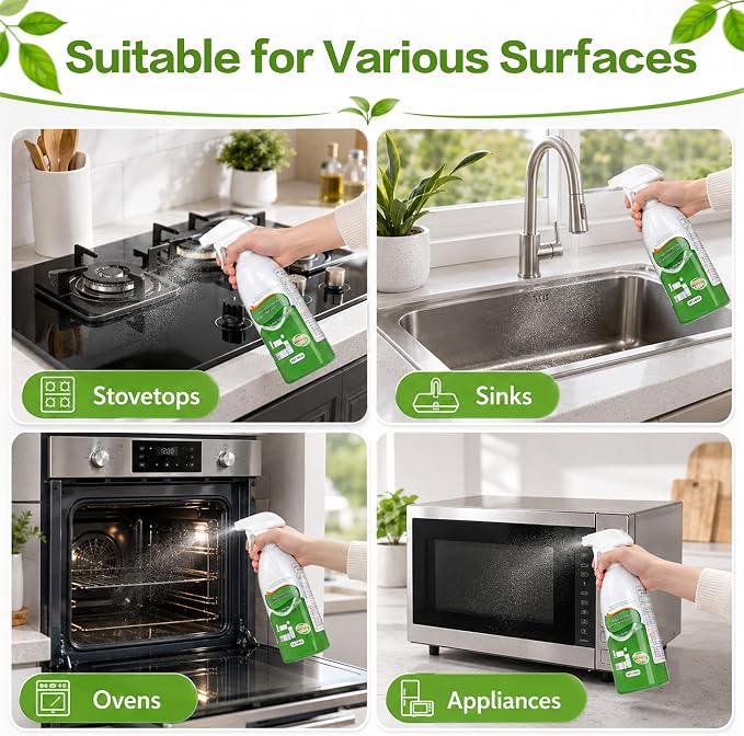 New Upgrade Kitchen Spray Cleaner, Effective Multi-Purpose Heavy Duty Grill Cleaner Foam for Stubborn Grease, Cooktop Degreaser, Professional Grease Remover Cleaning Spray for Oven, Range Hood, Sink