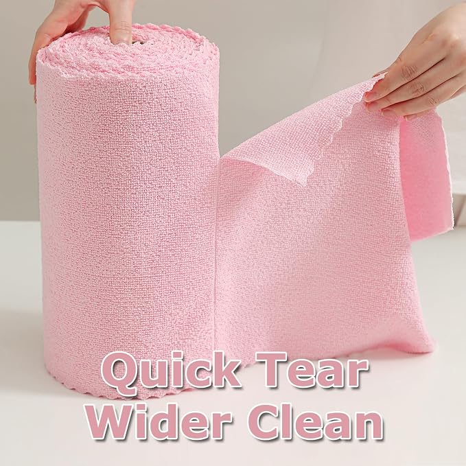 Jessy Home 80 Pack Reusable Paper Towels Pink Microfiber Cleaning Cloth Roll 12"x12" Microfiber Towels, Tear Away Cloth for Cars,Wash Cloths,Lint Free Rags for House,Kitchen,Window,Cleaning Supplies