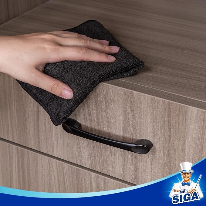MR.SIGA Microfiber Cleaning Cloths, Streak Free Microfiber Towels, 12 Pack | All-purpose microfiber cloths, ultra absorbent, reusable household cleaning towels, Black, 32 x 32 cm(12.6 x 12.6 inch)