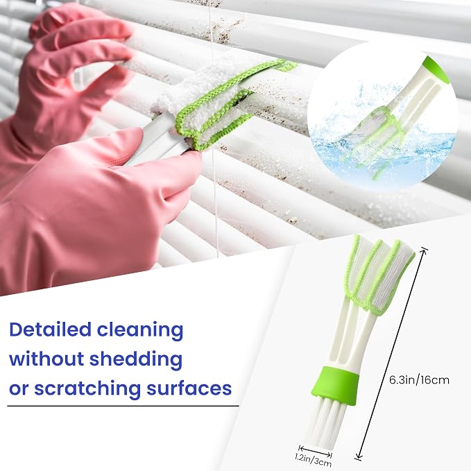 Blind Cleaner Duster Tool - 2 Pcs 7 Fingers Anti-Shedding Window Blind Cleaner Tool and 2 Pcs Air Vent Cleaner, with High-Density Microfiber Fleece and Ergonomic Handle, Detachable and Washable