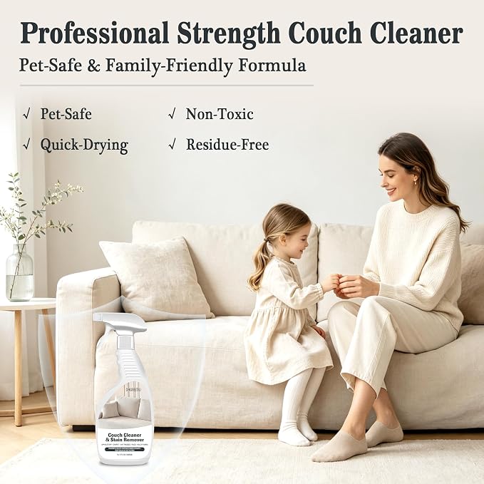 Couch Cleaner Stain Remover Spray - Multi-Surface Fabric Upholstery Cleaner | Pet Safe, Non Toxic, Quick Drying. Professional Strength for Sofa, Couch and Carpet - Includes Brush and Towel (2 Pack)