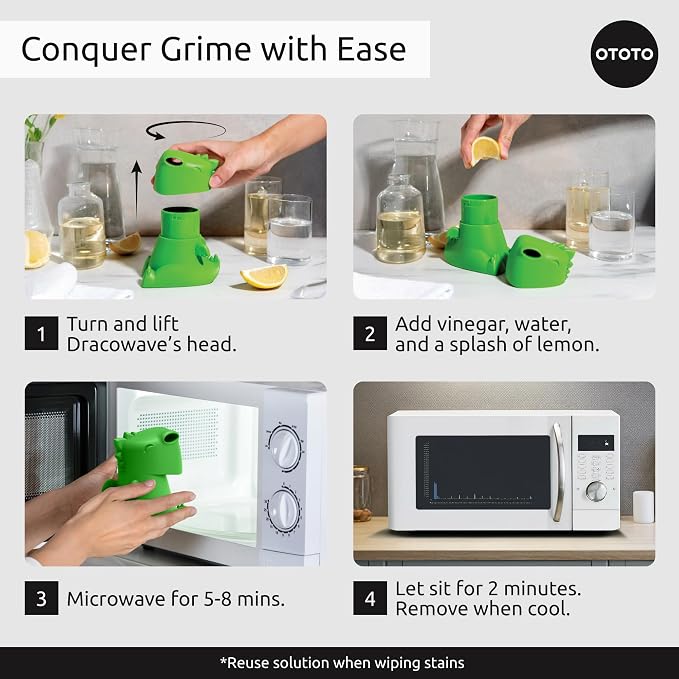 OTOTO NEW Dracowave Microwave Cleaner - Dragon Microwave Steam Cleaner, Cleans Grime in Minutes with Water and Vinegar - Cute Kitchen Gifts Accessories, Funny Kitchen Gadgets, White Elephant Gifts