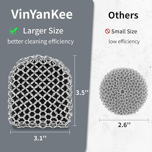 Cast Iron Scrubber with Pan Scraper, 316 Chainmail Scrubber, Upgraded Chain Mail Scrubber Sponge, Cast Iron Cleaner for Pan Skillet Wok Carbon Steel, Dutch Oven Metal Brush Cleaning Kit, Black