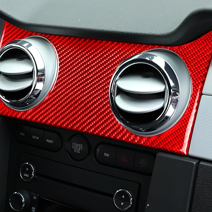 Red Real Carbon Fiber Trim for Ford Mustang Accessories | for GT Shelby 2005 2006 2007 2008 2009 Central Consoles Air Vent Wind Outlet Interior Thick Overlay Decal