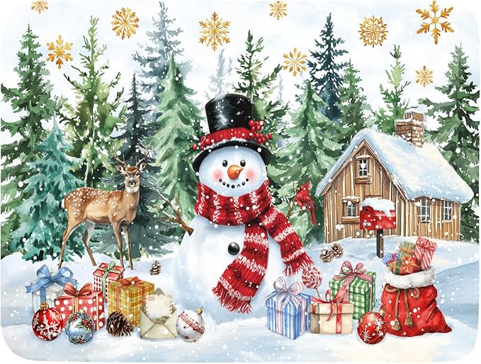 Christmas Kitchen Drying Mat 18 x 24 Inch Xmas Snowman Drying Pad Snowflake and Tree Pattern Absorbent Reversible Microfiber Mats Winter Dish Rack Pad Drainer Mat for Coffee Bar Decor