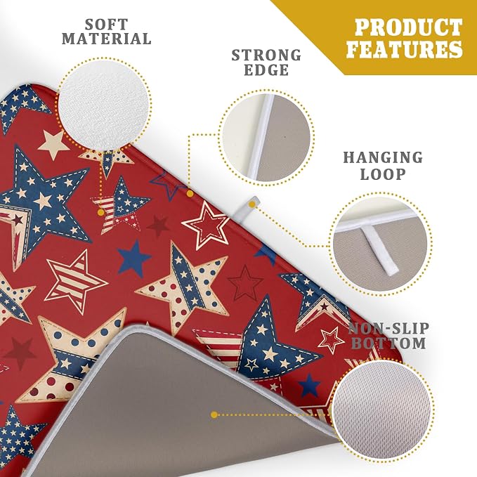 4th of July Dish Drying Mat for Kitchen Counter Patriotic Red Absorbent Dishes Dryer Pad 18 x 24 in