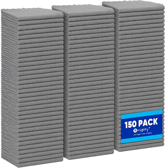 Orighty Microfiber Cleaning Cloth Bulk, 150 Pack Shop Towels, Reusable Cleaning Rags, Lint Free Microfiber Towels for Cars, Home & Kitchen, 12x12 Inch, Grey