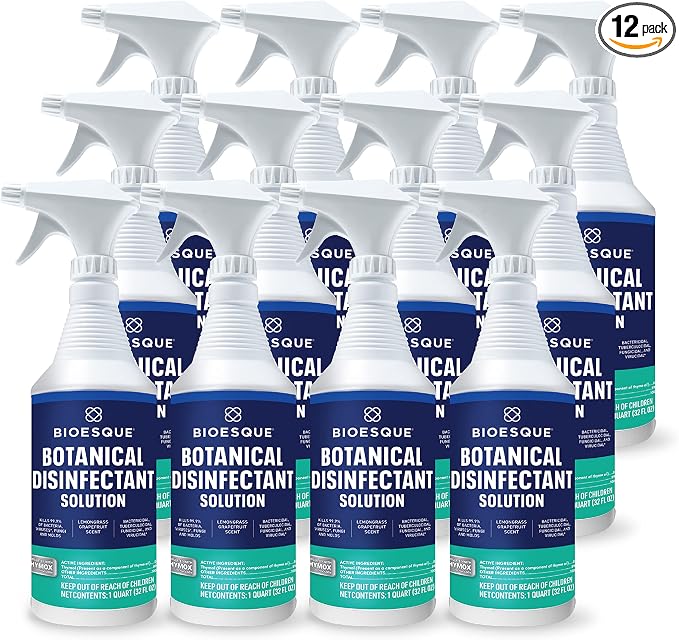 Bioesque Botanical Disinfectant Solution, Heavy Duty Broad-Spectrum Disinfectant, Kills 99.9% of Bacteria, Viruses*, Fungi, & Molds, 32 Fluid Ounce (Pack of 12)