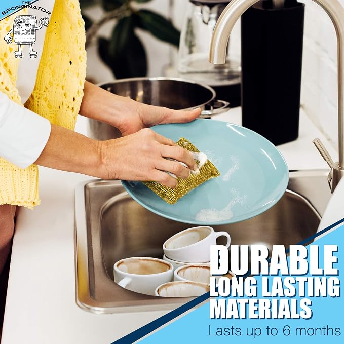SPONGENATOR Kitchen Sponges for Dishes, Scouring Pads Non Scratch Scrubbers | Multi-surface non-metal dish scouring scrubbers in 2 colors for fast cleaning; heavy duty and non-scratch
