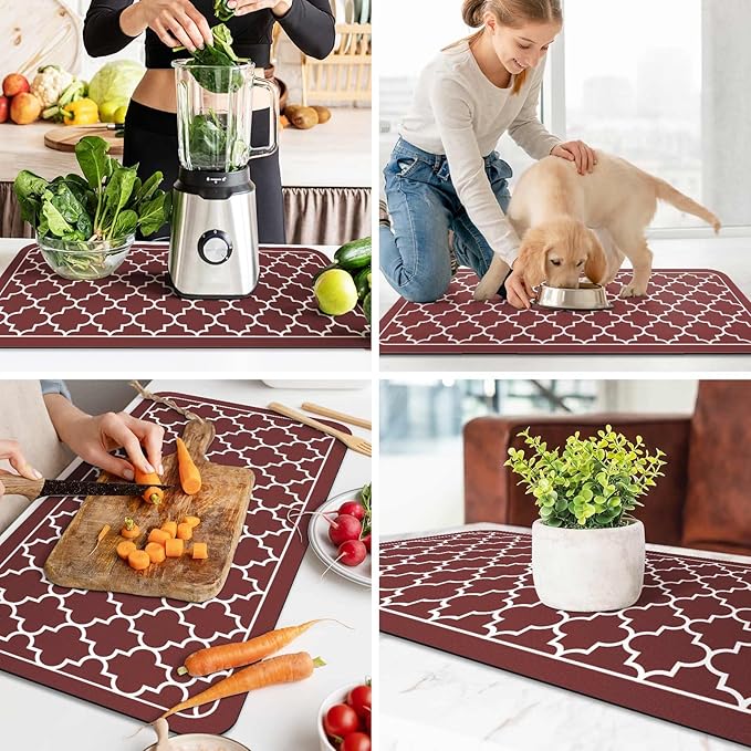 WISELIFE Dish Drying Mat Super Absorbent Drying Mat Large Dish Drying Mats for Kitchen Counter Easy Clean Dish Mat Kitchen Drying Mat18"x 32" Stylish Red