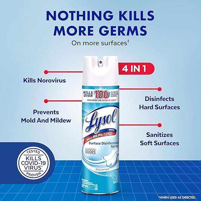 Lysol Disinfectant Spray, Household Cleaning Supplies, Disinfecting Multi-Purpose Room Spray, Antibacterial Sanitizer, Deodorizer, Kills Hantavirus, Crisp Linen + Mango & Hibiscus, 19 Fl Oz, 3-Pack