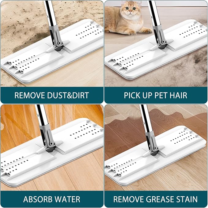 4 Pack Mop Replacement Pads Compatible with Joymoop Flat Mop | Reusable Microfiber Flat Mop Pads for Joy Mop, Washable Mop Head Replacement Fit for All 13" X 4.9" Squeeze Flat Floor Mop