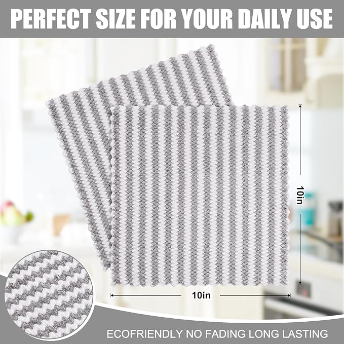 Homaxy 18 Pack Kitchen Dish Cloths, Ultra Soft and Absorbent Dish Towels, Reusable Fast Drying Microfiber Cleaning Cloth, Coral Velvet Wave Design No-lint, 10 x 10 inches, Grey