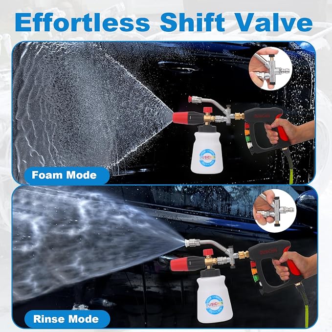 Short Wand Pressure Washer Gun Foam Cannon 1/4" Quick Connector Pressure Washer Accessory,Car Wash Foam Gun Dual Ended Shift Connector 5 Pressure Washer Nozzles M22-14, M22-15 Brass Fittings