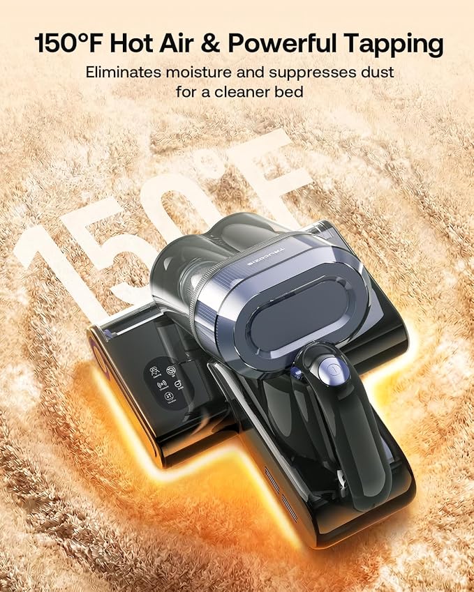 Mattress Vacuum Cleaner with 275nm UV-C Light & 149℉ Heat, 16Kpa Powerful Suction Bed Vacuum for Pet Hair & Dander, Smart Dust Sensor, Anion & Aromatherapy, Corded for Bed, Sofa, Couch, Purple