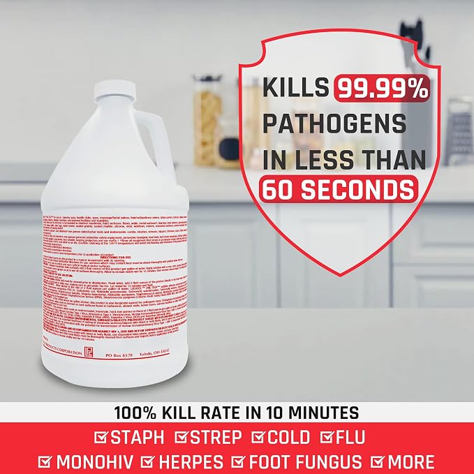Lucasol One Step Disinfectant, 1 Gallon & 24 Oz Empty Refillable Spray Bottle Combo. All Purpose Cleaner Spray For Hospitals, Schools, Salons, Household Cleaning And More