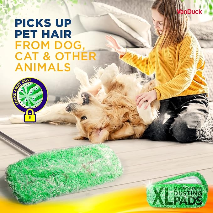 VanDuck XL Dust Mop Pads Compatible with Swiffer XL (4 Pack) - Extra Large Dry Pads Refills - Microfiber Covers Reusable Mop Heads (Handle is Not Included)