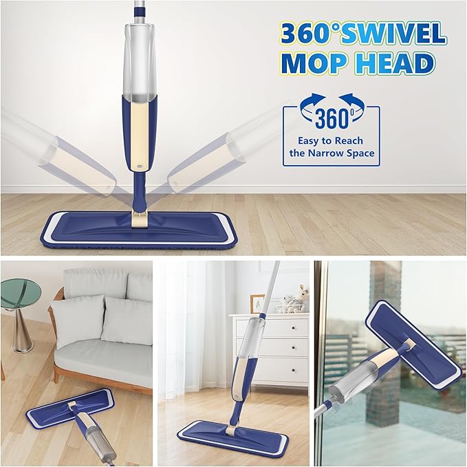 Spray Mops for Floor Cleaning: MEXERRIS Wet Jet Mops for Hardwood Wood Tile Laminate Vinyl - Floor Flat Mop with 4 Washable Pads for Swiffer Powermop & 2 Refillable Bottles Home Commercial Mop