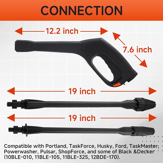 FIXFANS Pressure Washer Gun, Power Washer Wand with Jet and Turbo Nozzle | Replacement Wand – Compatible with Some of Portland Husky Black Decker Ford Pulsar ShopForce Taskforce Powerwasher Taskmaster