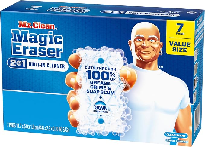 Mr. Clean Magic Eraser Foaming Sponge, All Purpose, Dawn Cleaning Power, Wall Cleaner, Sneaker Cleaner, Oven Cleaner, Kitchen, Bathroom, Shower Cleaning Supplies, Scrubber, Ultra Foamy, 7ct
