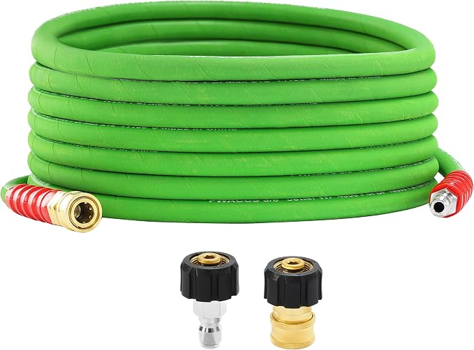 PWACCS 25FT Pressure Washer Hose, 3/8" Kink-Resistant for Hot/Cold Water | Steel Wire Braided Power Washer Hoses, 4000 PSI, M22-14 Fittings, For Cars, Patios, Siding & Outdoor Equipment