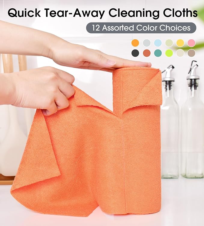 KitchLife Microfiber Cleaning Cloth Roll - Tear-Away Reusable Microfiber Paper Towels, Lint-Free, Washable, 20 Sheets for Kitchen, Car, Dishes, and Sensitive Surfaces (Coral)