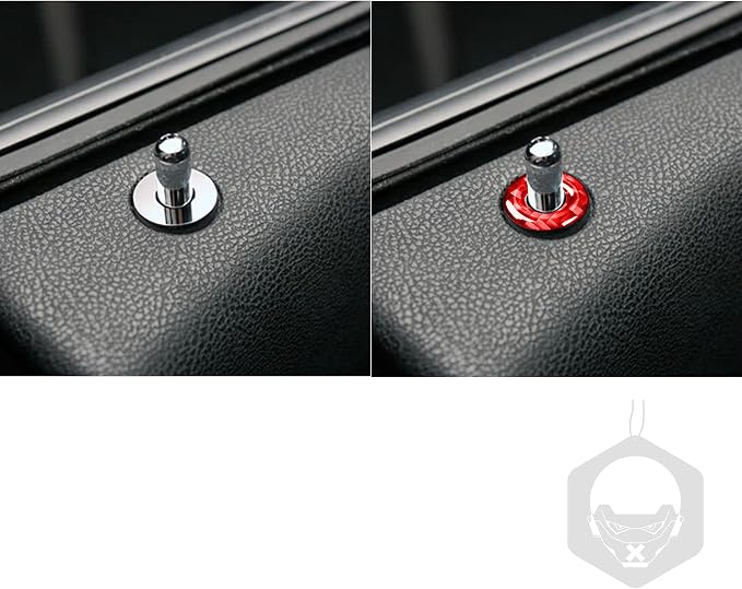 Door Lock Pin Trim Ring Fit for Dodge Charger/Chrysler 300 2011-2023 | Red Real Carbon Fiber|Car Decorations Stickers Decals|Interior Accessories|Thick Overlay|Anti-scratch