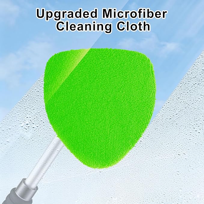 JUSTTOP Windshield Cleaner Tool, Car Interior and Exterior Window Cleaning Kit with Extendable Handle & 4 Reusable Microfiber Pads, Auto Glass Wiper Brush Kit for Car & Home Windows (Green)