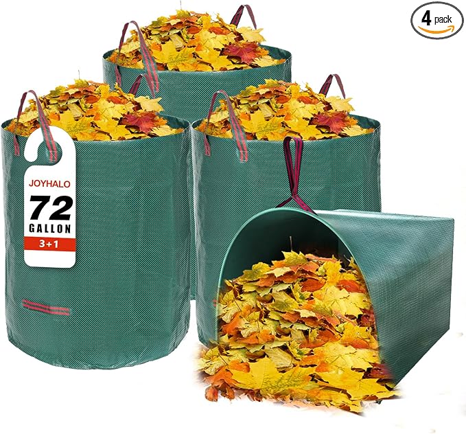 3 Pack 72 Gallon Leaf Bags Reusable with Dustpan Bag | Includes 40 gallon dustpan-type heavy duty bag, Standable, With handles, Ideal for leaves, Grass, and yard cleanup