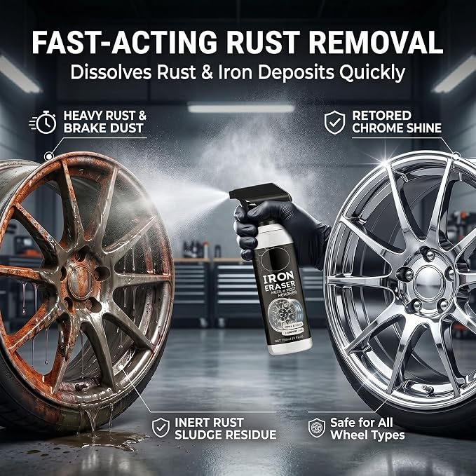 Rust Remover - Rust Remover Spray, Heavy Duty Rust Remover for Metal, Iron Eraser Iron and Rust Remover for Car Wheels, Bike Chains, Garden Tools & Iron Surfaces, Works on Steel Iron Chrome Aluminum | Professional Rust Remover for Metal, Iron Eraser Ir...