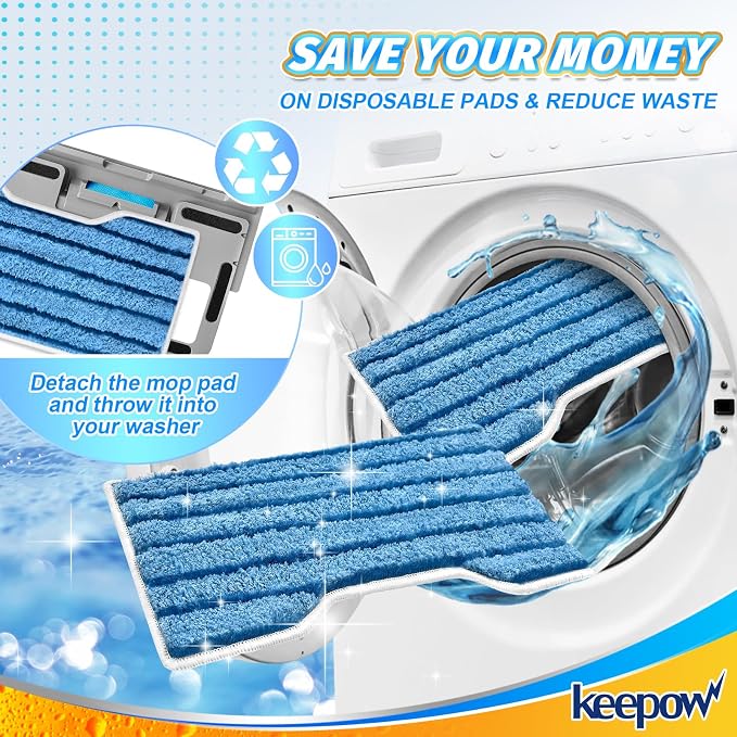 KEEPOW Replacement Pads Refills Compatible with Shark Vac Mop VM252 VM401 | Reusable Mop Vac Pads for VM180 VM250 VM200 VC205 QM250 VM190, Hardwood Floor Mop Pad, Blue (1+2+3 Pads)