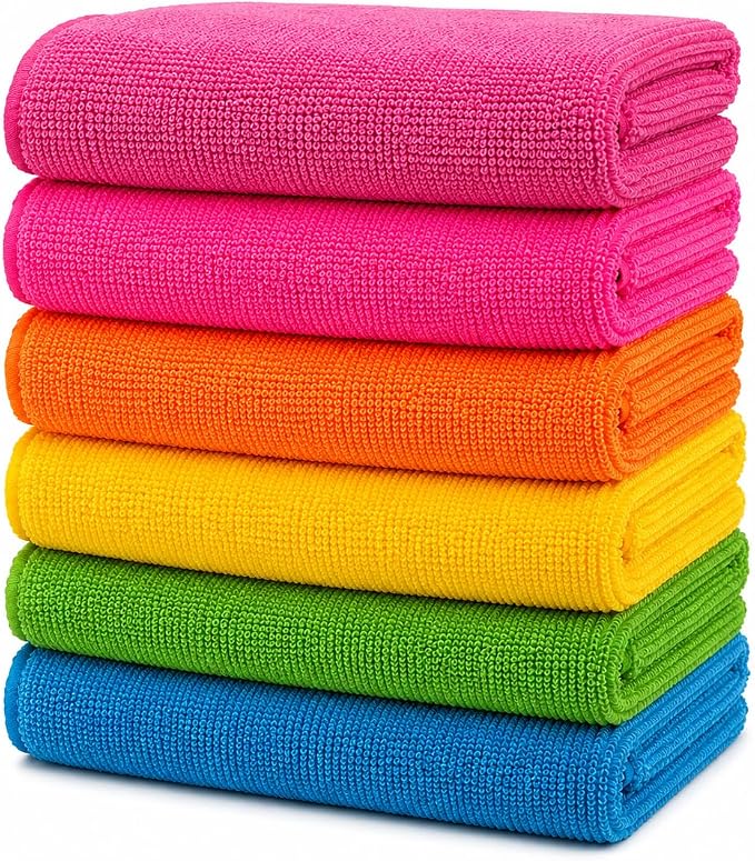 Handy Housewares Multicolor Microfiber Cleaning Cloths Set of 6 | 12" x 14" Each, Streak-Free Clean, Washable & Reusable, Multi-Purpose Use, No Lint or Residue