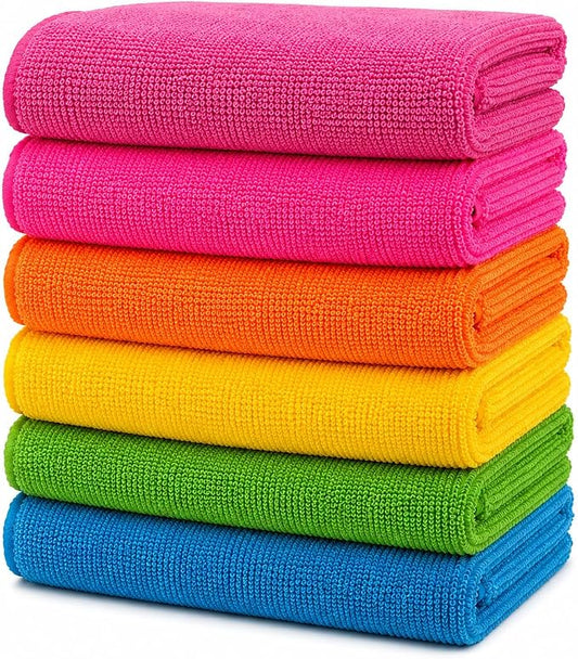 Handy Housewares Multicolor Microfiber Cleaning Cloths Set of 6 | 12" x 14" Each, Streak-Free Clean, Washable & Reusable, Multi-Purpose Use, No Lint or Residue