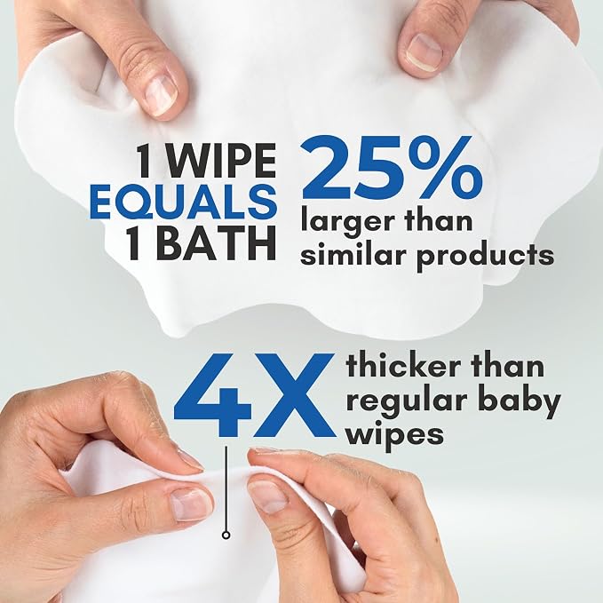 Nurture Rinse Free Bathing Disposable Adult Wipes w/Aloe - Waterless Care | 64 Wipes Waterless Cleansing Disposable Adult Body Bath Wet Wipes for Sensitive Dry Skin, Disabled & Bedridden Care Washcloth