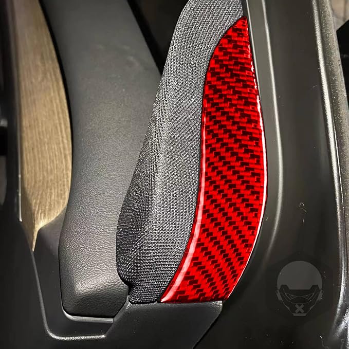 Red Real Carbon Fiber Trim for Tesla Accessories | for Model 3 2017-2022 / Model Y 2020-2024 Door Side Main Driver's Horn Speaker Panel Sticker Interior Thick Overlay Decal