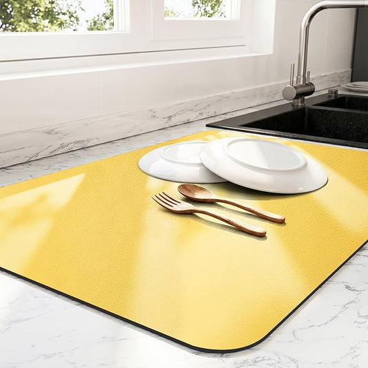 Ecotrim - Dish Drying Mat for Kitchen Counter | Coffee Bar Mat for Countertops | Heat Resistant Drainer Mat with Non-slip Rubber Backed | Hide Stain Kitchen Absorbent Draining Mat | Yellow 16"x24"