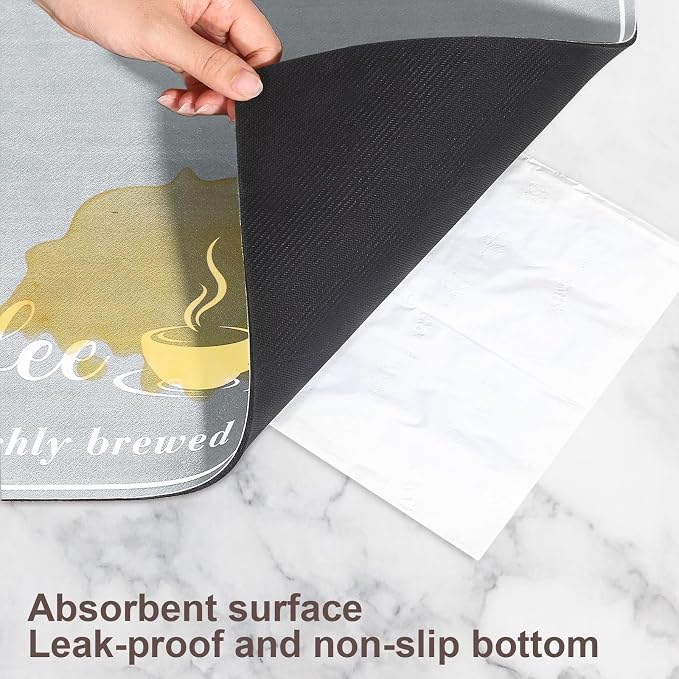 CooRug Absorbent Coffee Mat, Fashion Dish Drying Mat for Kitchen Counter Coffee Bar Accessories Espresso Machine Dish Rack 12" x 20" Light Grey