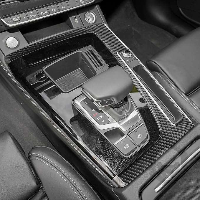 Real Carbon Fiber Trim for Audi 80A Q5 Accessories | for SQ5 2018-2025 Dash Center Console Gear Shift Outer Panel Frame Cover Sticker Interior Thick Overlay Decal - B
