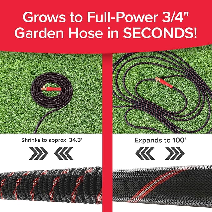 Pocket Hose Ballistic 100 FT Expandable Garden Hose, No-Kink, As Seen on TV | Anti-burst sleeve reinforced with bulletproof fiber, 360° swiveling pocket pivot connector, lightweight compact design