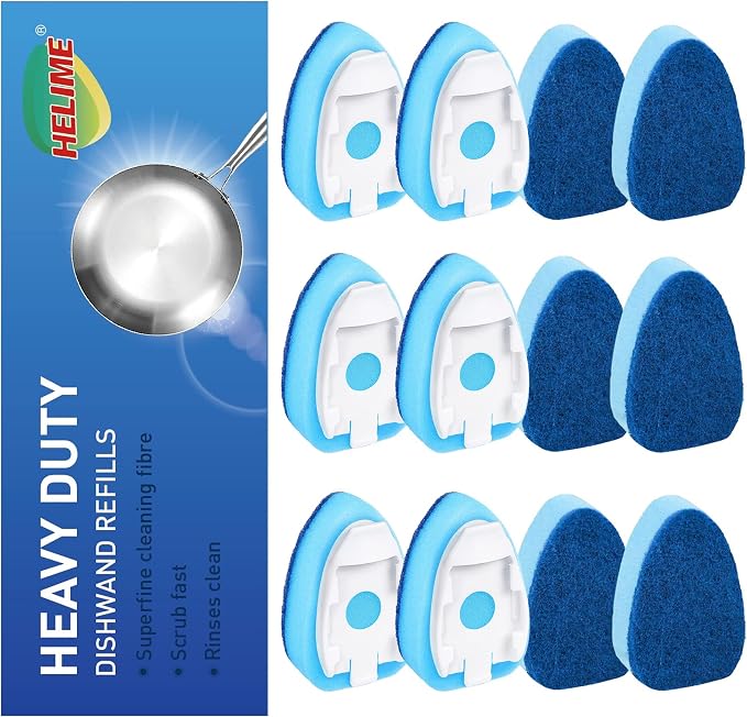 Dishwand Sponge Refills, Non Scratch Dish Wand Refills Replacement Heads | 12Pack Heavy Duty Scrub Brush Dispenser, Fits Soap Dispensing Handle, Dishwashing Cleaning Kitchen Sink Dishwasher Scrubbers