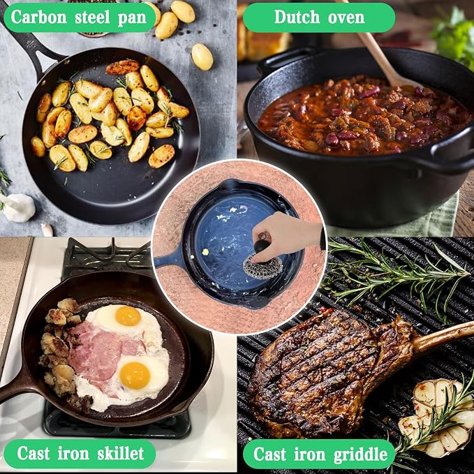Cast Iron Cleaner Scrubber with Pan Scraper, Patented Chain Mail Scrubber Cast Iron Cleaning Kit, Metal Chainmail Scrubbing Sponge Scrub Brush to Clean Pan, Skillet, Grill, Dutch Oven, Wok