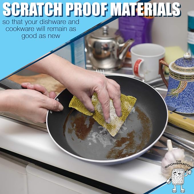 SPONGENATOR Kitchen Sponges for Dishes, Scouring Pads Non Scratch Scrubbers | Multi-surface non-metal dish scouring scrubbers in 2 colors for fast cleaning; heavy duty and non-scratch