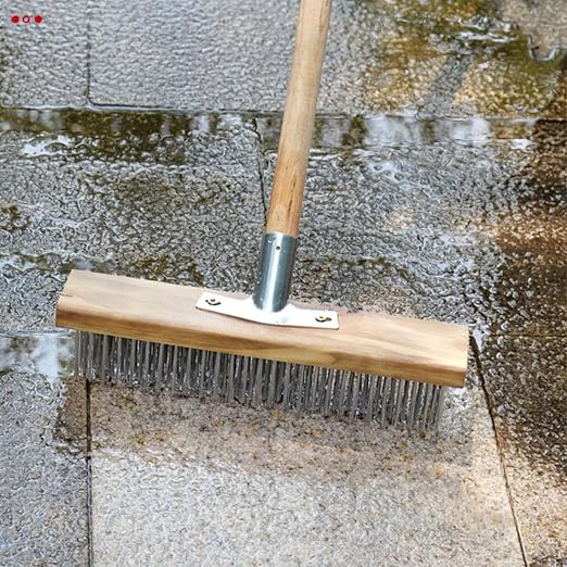 Stainless Steel Wire Deck Scrub Brush, 20cm Rough Sur face Scrub Brush Heavy Duty Floor Scrubber Broom for Driveways Steps Patios Decks Tiles